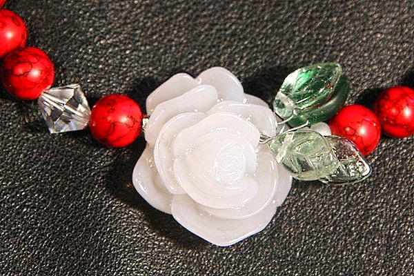 Deep Red Turquoise with White Rose