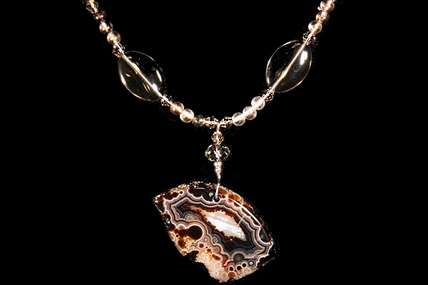Agate with Black Lolite Quartz Gem Necklace
