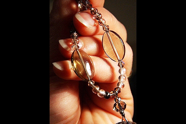 Agate with Black Lolite Quartz Gem Necklace