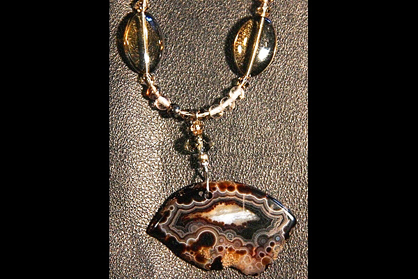 Agate with Black Lolite Quartz Gem Necklace