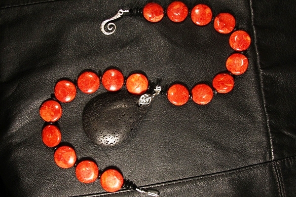 Grandiose Lava Stone with Genuine Red Sponge Coral Discs XL