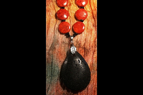 Grandiose Lava Stone with Genuine Red Sponge Coral Discs XL