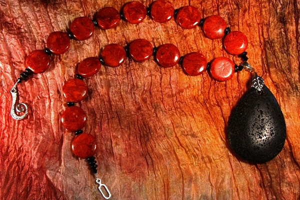 Grandiose Lava Stone with Genuine Red Sponge Coral Discs XL