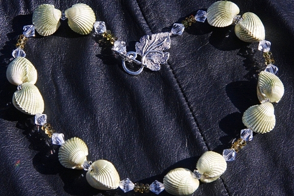 Natural Pearlescent Shell and Olive Green Peridot Swarovski Crystal Necklace XL