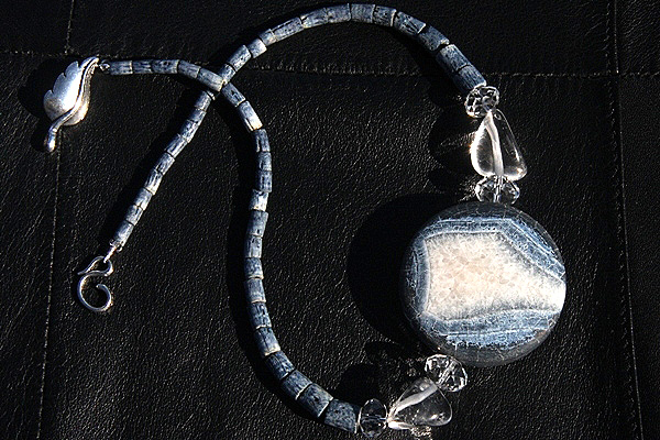 Genuine Blue Coral Necklace with Huge Frosted Blue Agate and Clear Rock Quartz