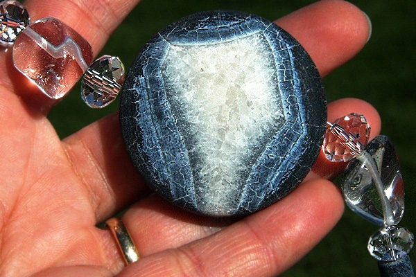 Genuine Blue Coral Necklace with Huge Frosted Blue Agate and Clear Rock Quartz