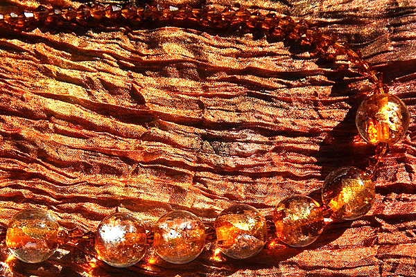 Amber Silver Leaf Murano Glass Ball and Smoked Topaz Swarovski Crystal Necklace