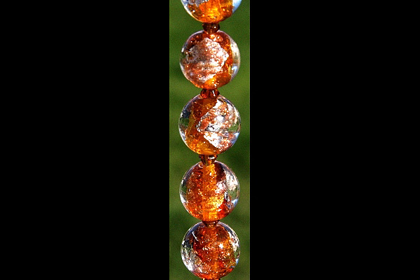 Amber Silver Leaf Murano Glass Ball and Smoked Topaz Swarovski Crystal Necklace