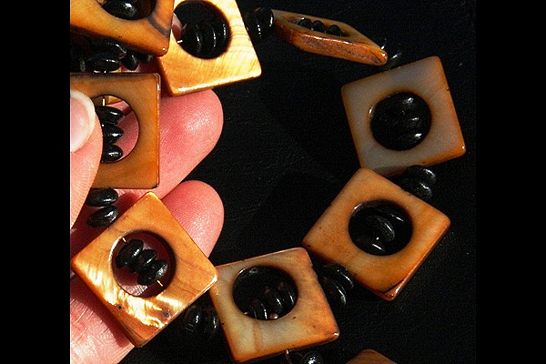 Golden Mother of Pearl and Black Ebony Wood Necklace