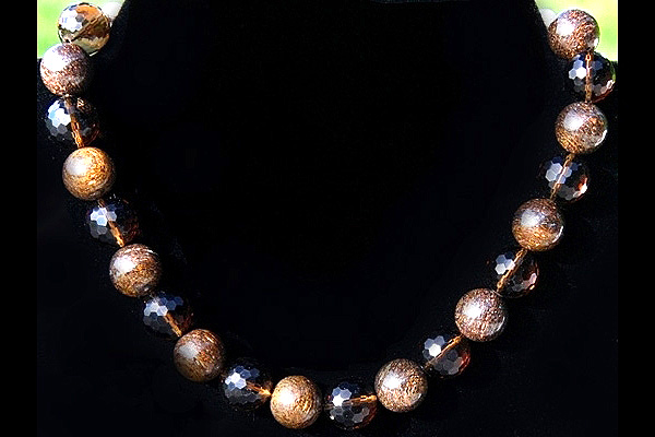Big Rare Bronzite Crystal and Smoky Quartz Sphere XL Necklace
