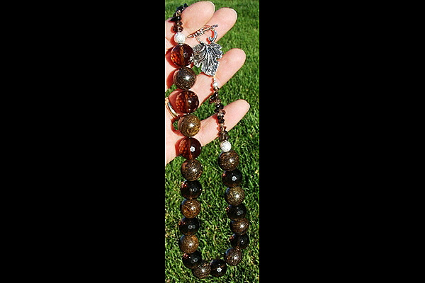 Big Rare Bronzite Crystal and Smoky Quartz Sphere XL Necklace