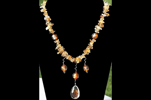 Chunky Citrine Necklace with Golden Phantom Quartz Pendant