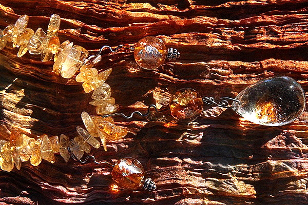 Chunky Citrine Necklace with Golden Phantom Quartz Pendant