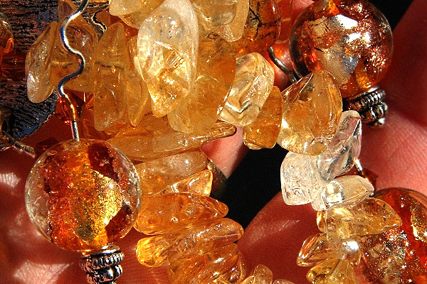 Chunky Citrine Necklace with Golden Phantom Quartz Pendant