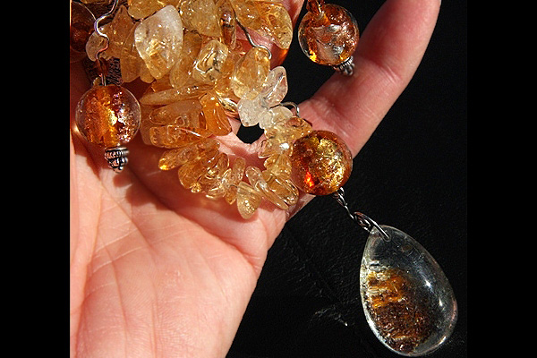 Chunky Citrine Necklace with Golden Phantom Quartz Pendant