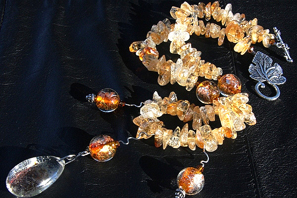 Chunky Citrine Necklace with Golden Phantom Quartz Pendant