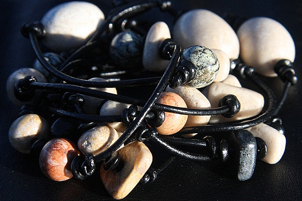 Beautiful Natural Jasper Stones on XL Black Leather Necklace