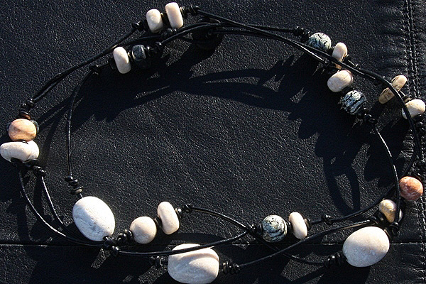 Beautiful Natural Jasper Stones on XL Black Leather Necklace