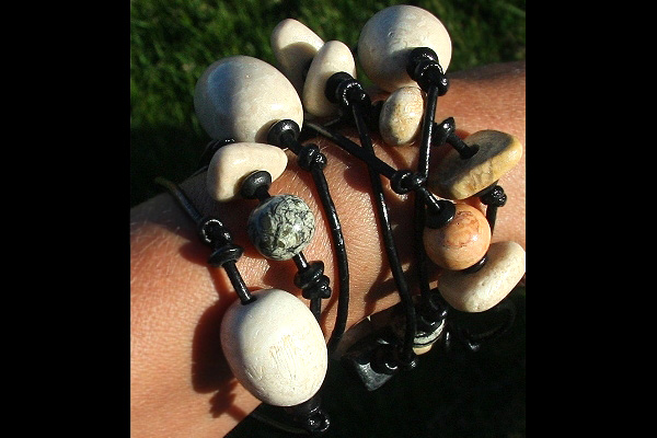 Beautiful Natural Jasper Stones on XL Black Leather Necklace