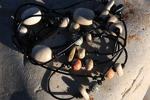 Beautiful Natural Jasper Stones on XL Black Leather Necklace