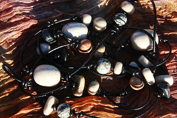 Beautiful Natural Jasper Stones on XL Black Leather Necklace