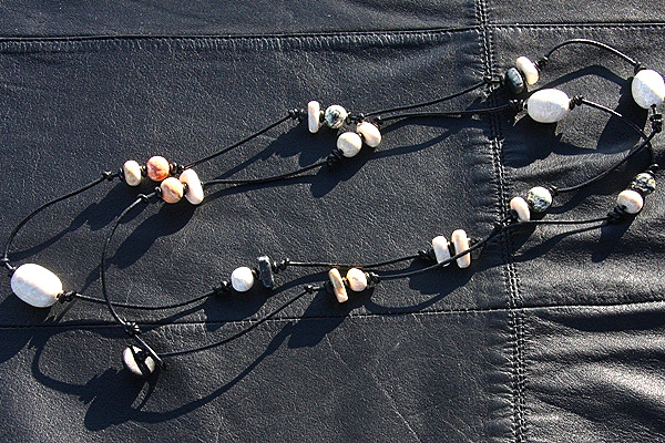 Beautiful Natural Jasper Stones on XL Black Leather Necklace