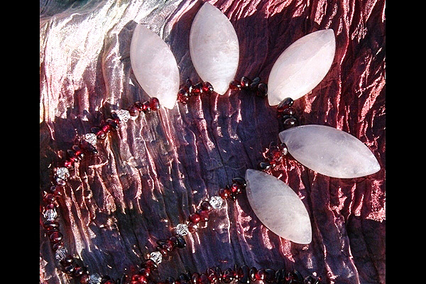 Tiny Genuine Red Garnet and Clear Swarovski Necklace with Rose Quartz