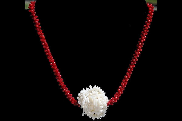 Beautiful Red Coral Necklace with a Cluster of Natural White Coral