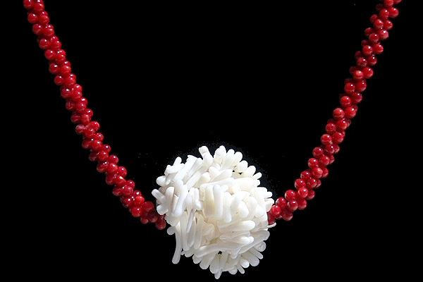 Beautiful Red Coral Necklace with a Cluster of Natural White Coral