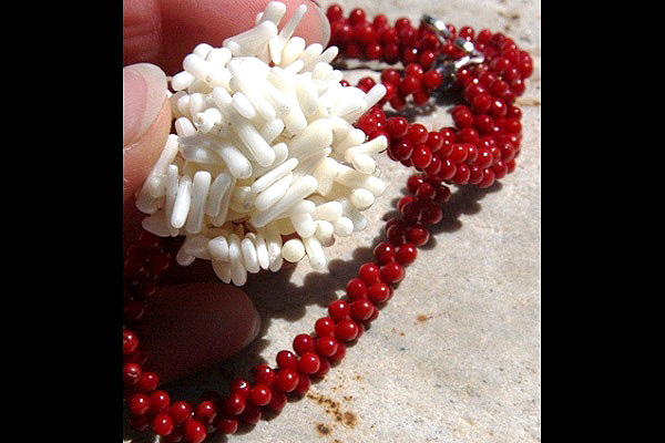 Beautiful Red Coral Necklace with a Cluster of Natural White Coral