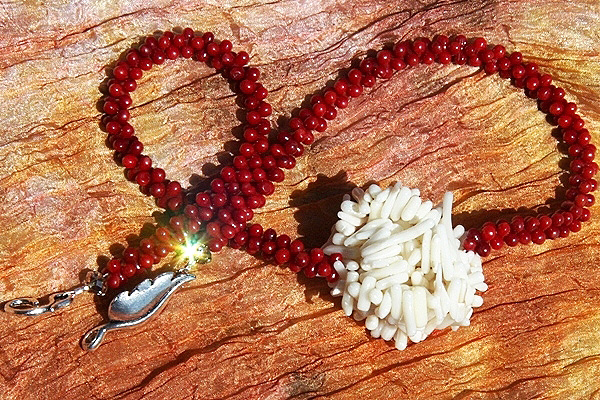 Beautiful Red Coral Necklace with a Cluster of Natural White Coral