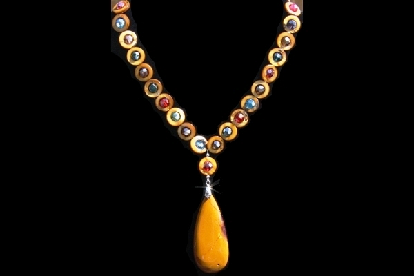 Golden Jasper and Mother of Pearl with Colorful Swarovski Jewel Necklace