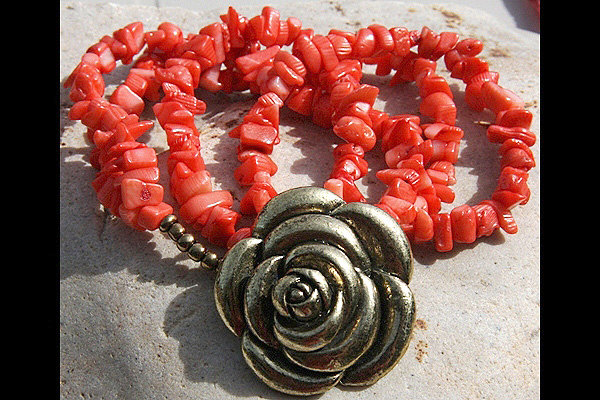 Bronze Rose Pink Coral Dual Necklace
