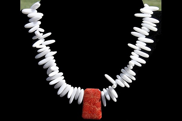 Exquisite Snow White Porcelain Necklace with Large Red Sponge Coral