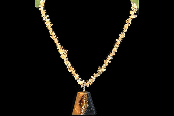 Citrine Quartz Necklace with Caramel Fused Glass