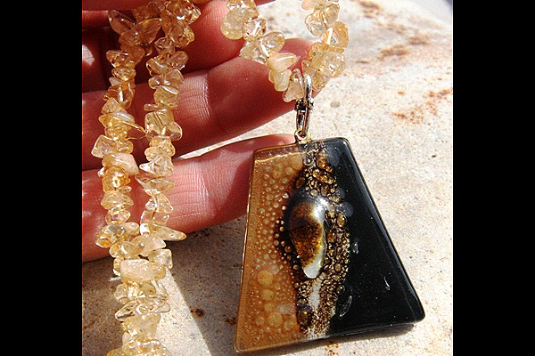 Citrine Quartz Necklace with Caramel Fused Glass