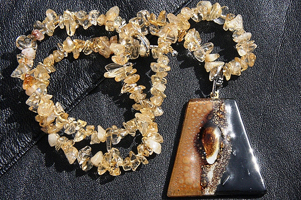 Citrine Quartz Necklace with Caramel Fused Glass