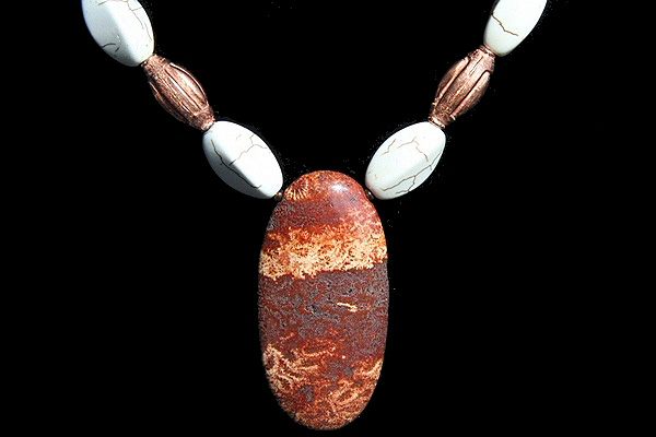 Radiant Fossil Jasper with Copper and White Turquoise Necklace