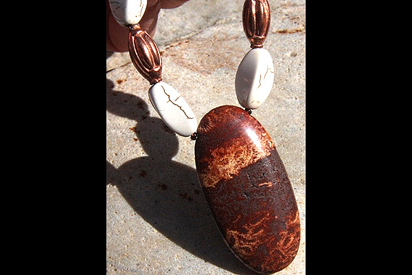 Radiant Fossil Jasper with Copper and White Turquoise Necklace