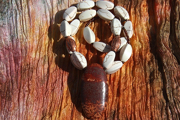 Radiant Fossil Jasper with Copper and White Turquoise Necklace
