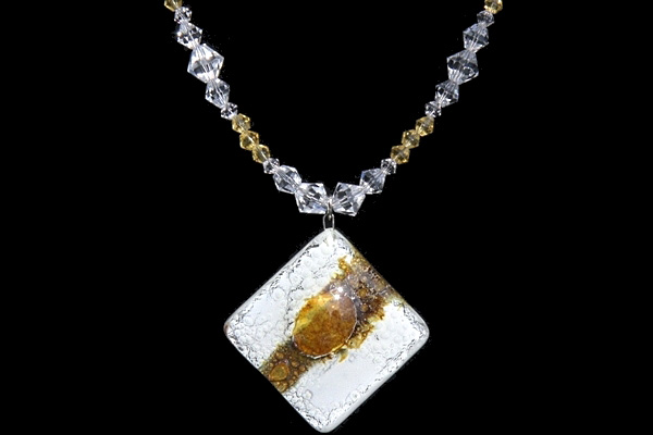 Butterscotch Bubble Fused Glass Necklace