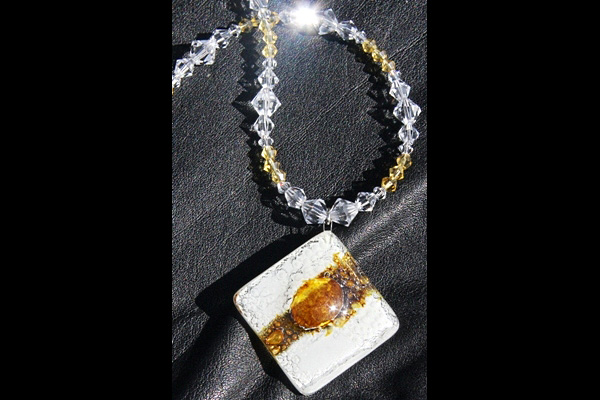 Butterscotch Bubble Fused Glass Necklace
