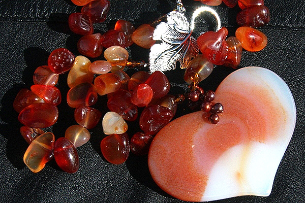 Big Carnelian Gemstone Heart Necklace