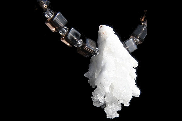 Smoky Quartz Necklace with an Extraordinary Calcite Crystal Cluster