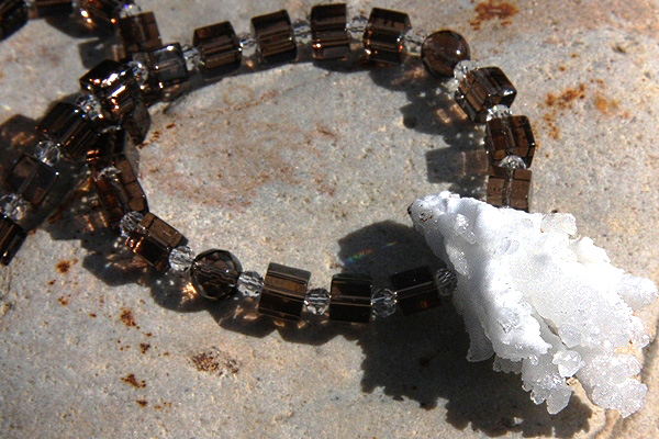 Smoky Quartz Necklace with an Extraordinary Calcite Crystal Cluster