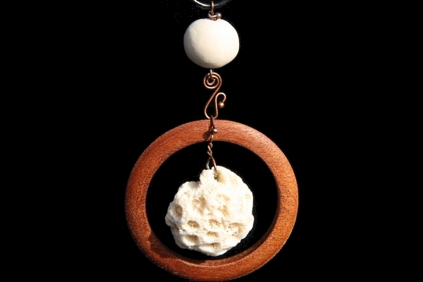 Natural White Coral in Mahogany Circle Necklace