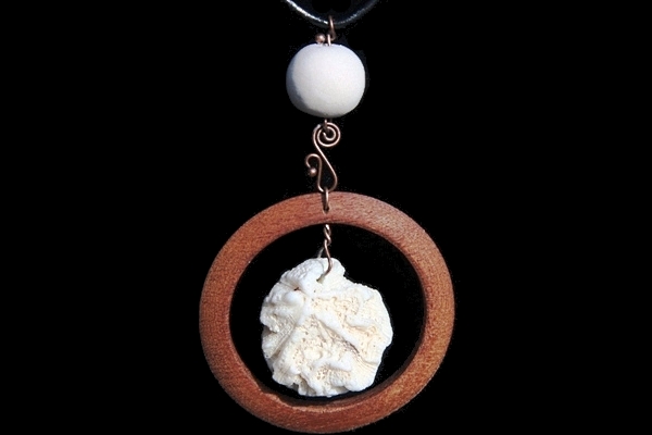 Natural White Coral in Mahogany Circle Necklace