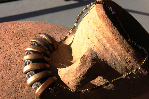 Wood and Swarovski Crystal BOLD and GOLD WAVE Necklace