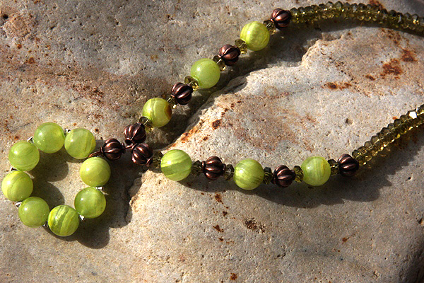 Peridot Gemstone Necklace with Apple Green Banded Agate