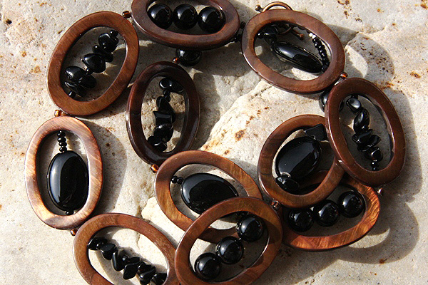 Chocolate Mother of Pearl and Black Onyx Display Necklace